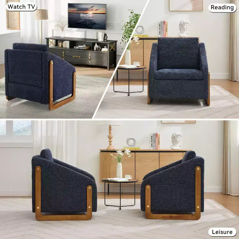 TUYOHW Poltrona moderna con seduta e schienale imbottiti in ciniglia, divano singolo con struttura laterale in legno, poltrone per soggiorno, camera da letto