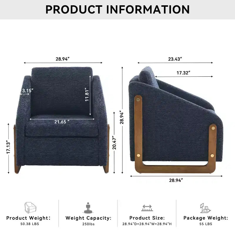 TUYOHW Poltrona moderna con seduta e schienale imbottiti in ciniglia, divano singolo con struttura laterale in legno, poltrone per soggiorno, camera da letto
