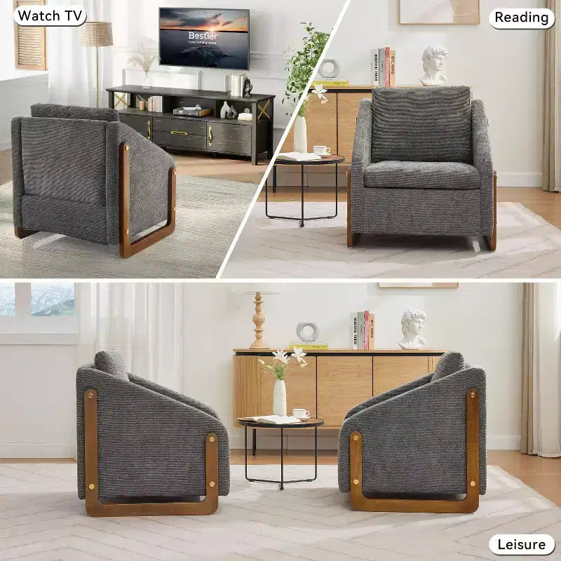 TUYOHW Poltrona moderna con seduta e schienale imbottiti in ciniglia, divano singolo con struttura laterale in legno, poltrone per soggiorno, camera da letto