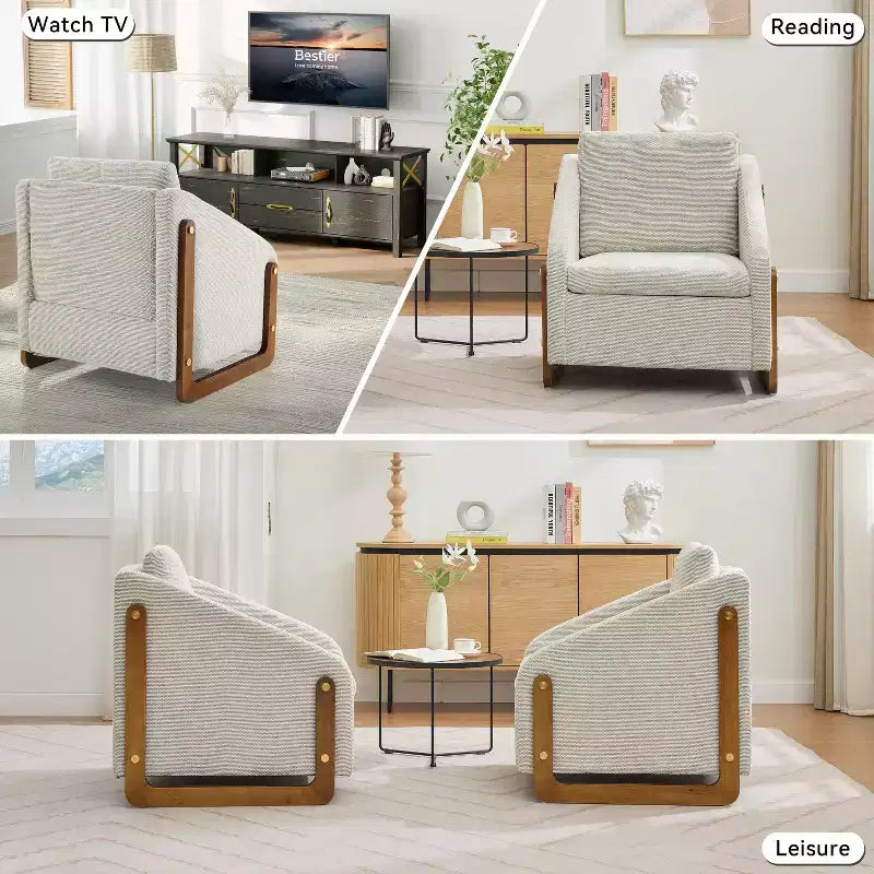 TUYOHW Poltrona moderna con seduta e schienale imbottiti in ciniglia, divano singolo con struttura laterale in legno, poltrone per soggiorno, camera da letto