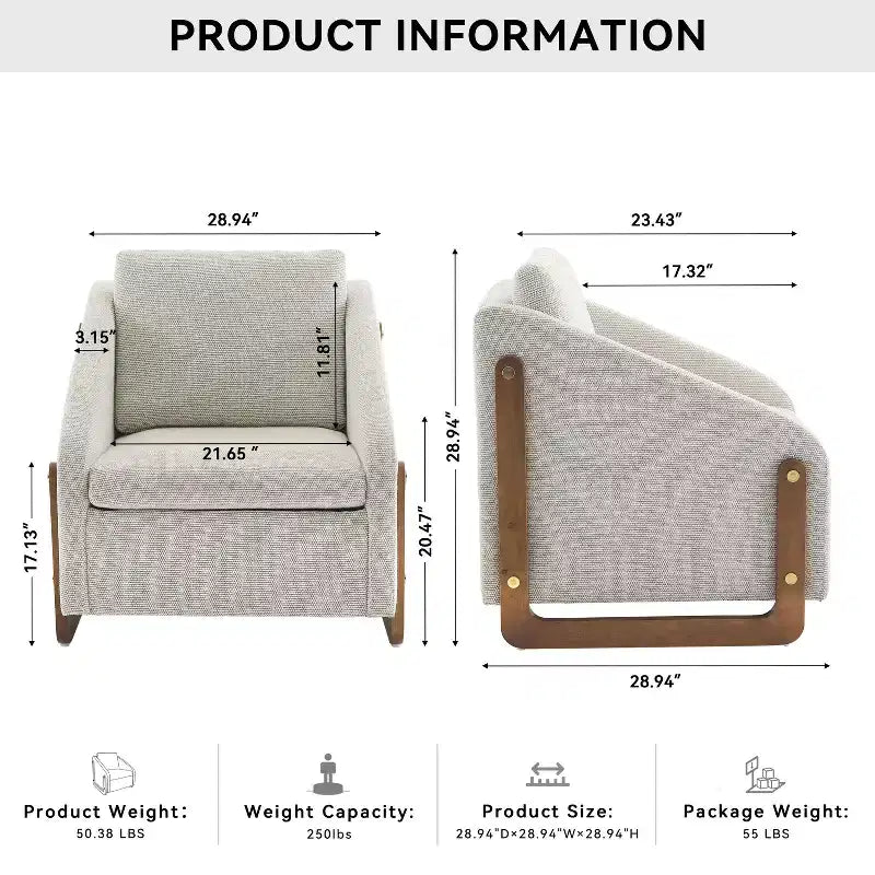 TUYOHW Poltrona moderna con seduta e schienale imbottiti in ciniglia, divano singolo con struttura laterale in legno, poltrone per soggiorno, camera da letto