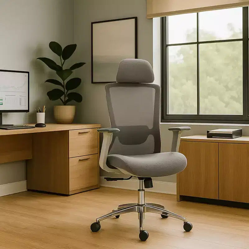 Sedia da ufficio con schienale alto in rete traspirante con braccioli regolabili 3D - Sedia da ufficio regolabile con comfort e stabilità Nera