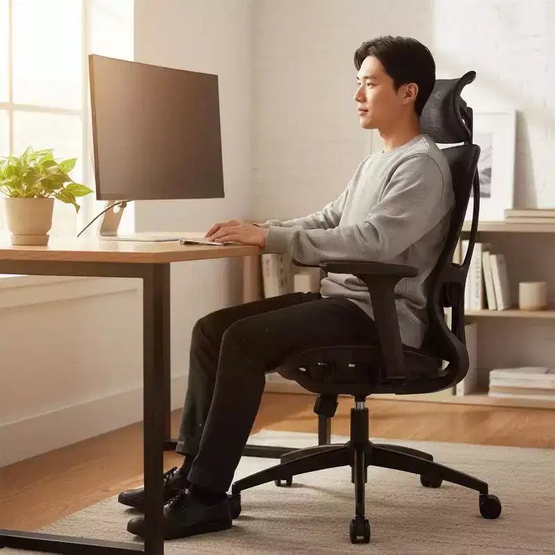 Sedia da ufficio con schienale alto in rete traspirante con braccioli regolabili 3D - Sedia da ufficio regolabile con comfort e stabilità Nera