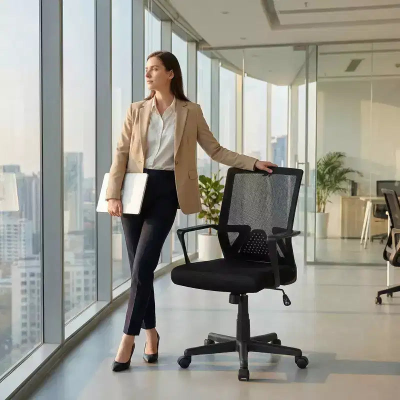 Sedia da ufficio con schienale alto in rete traspirante con braccioli regolabili 3D - Sedia da ufficio regolabile con comfort e stabilità Nera