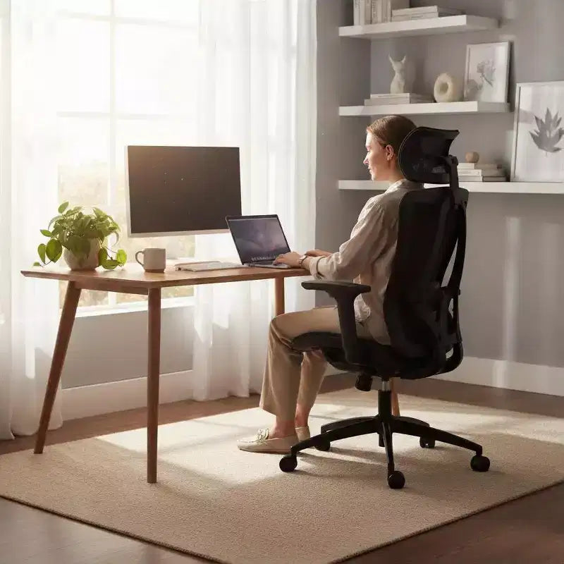 Sedia da ufficio con schienale alto in rete traspirante con braccioli regolabili 3D - Sedia da ufficio regolabile con comfort e stabilità Nera