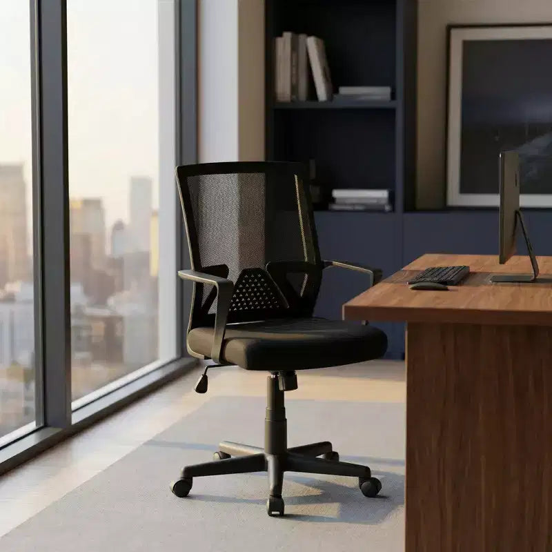 Sedia da ufficio con schienale alto in rete traspirante con braccioli regolabili 3D - Sedia da ufficio regolabile con comfort e stabilità Nera
