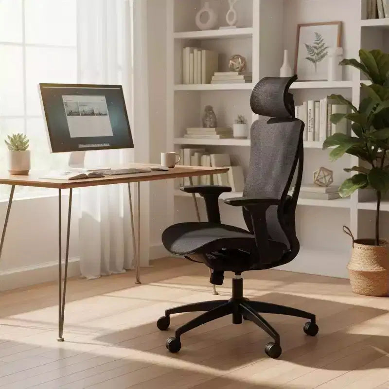 Sedia da ufficio con schienale alto in rete traspirante con braccioli regolabili 3D - Sedia da ufficio regolabile con comfort e stabilità Nera