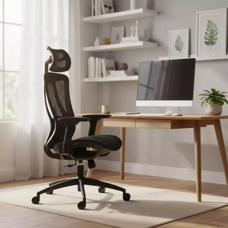Sedia da ufficio con schienale alto in rete traspirante con braccioli regolabili 3D - Sedia da ufficio regolabile con comfort e stabilità Nera