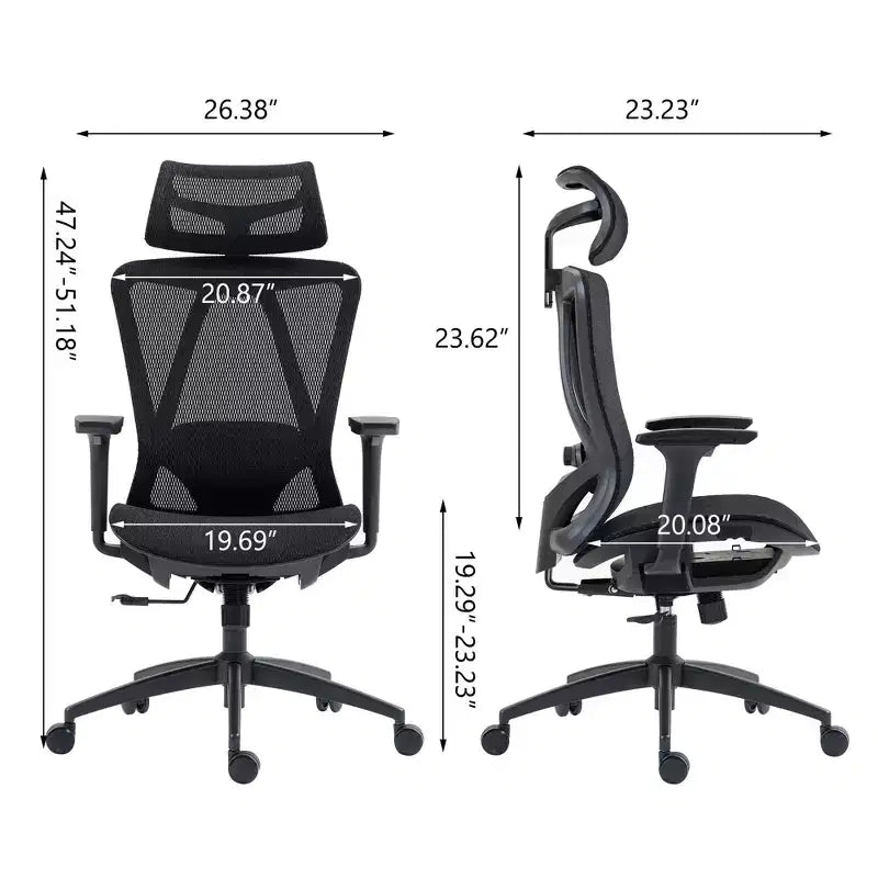 Sedia da ufficio con schienale alto in rete traspirante con braccioli regolabili 3D - Sedia da ufficio regolabile con comfort e stabilità Nera
