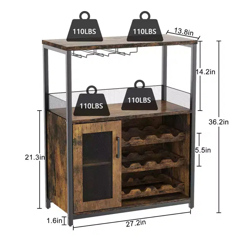 Mobiletto del vino con scomparti regolabili e rimovibili per cucina e soggiorno