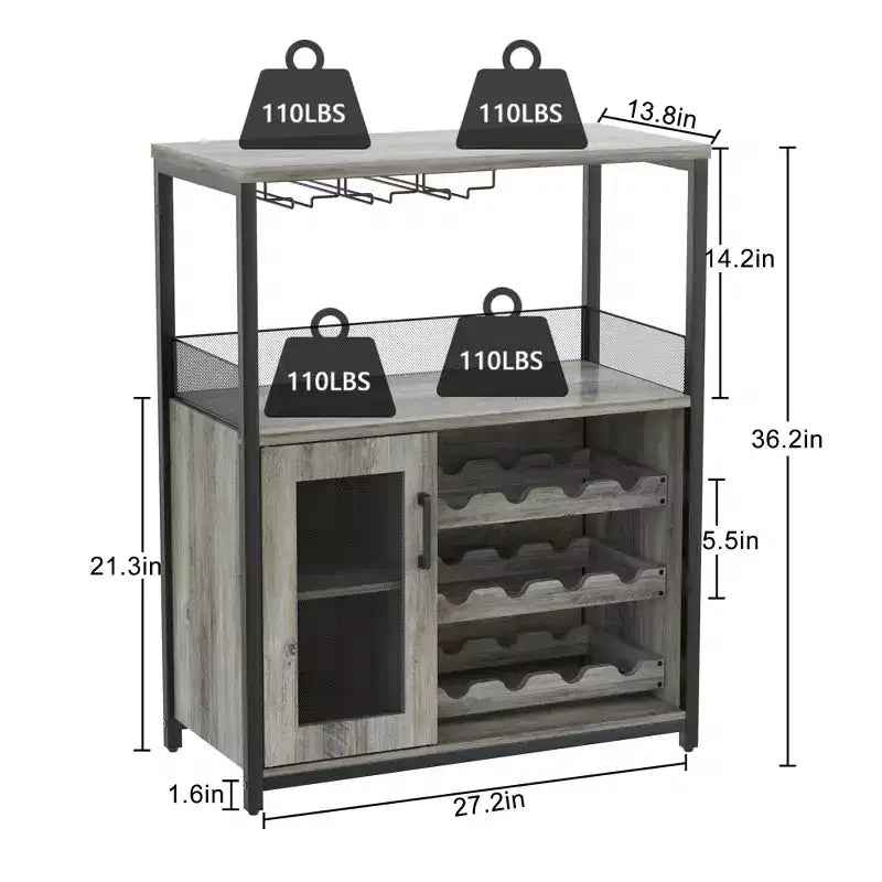 Mobiletto del vino con scomparti regolabili e rimovibili per cucina e soggiorno