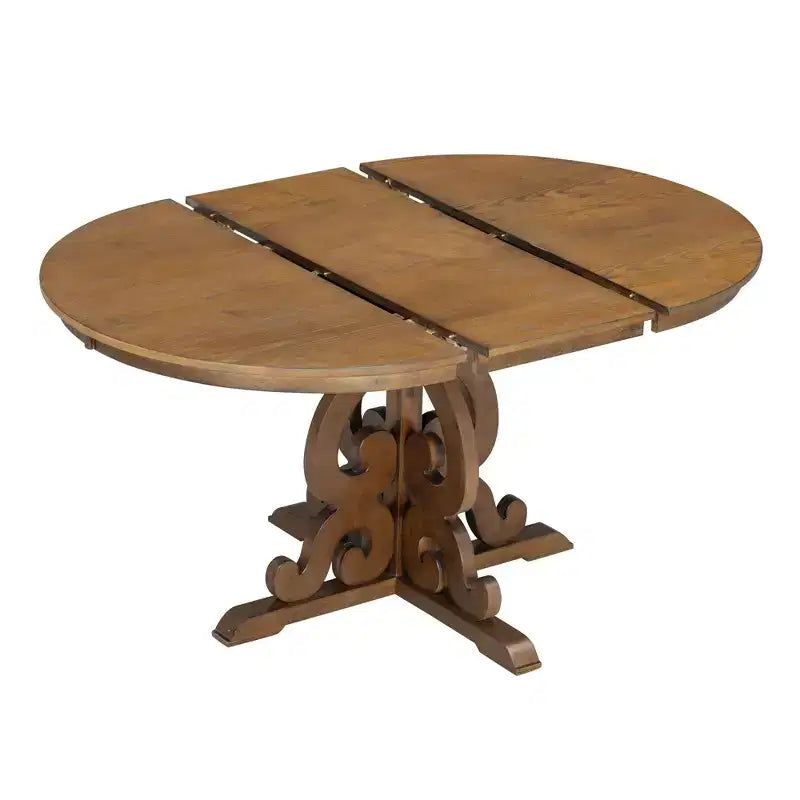 Tavolo da cucina rustico per 4, tavolo da pranzo rotondo allungabile in legno e 4 sedie imbottite, sala da pranzo retrò per cucina