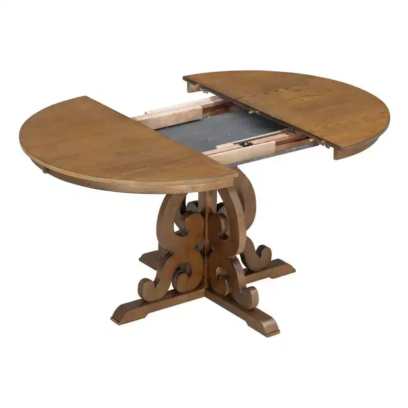 Tavolo da cucina rustico per 4, tavolo da pranzo rotondo allungabile in legno e 4 sedie imbottite, sala da pranzo retrò per cucina