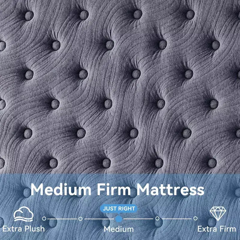 Materasso Sailvan in scatola, materasso ibrido da 12 pollici in memory foam con gel rinfrescante e molle insacchettate, rigidità media, grigio