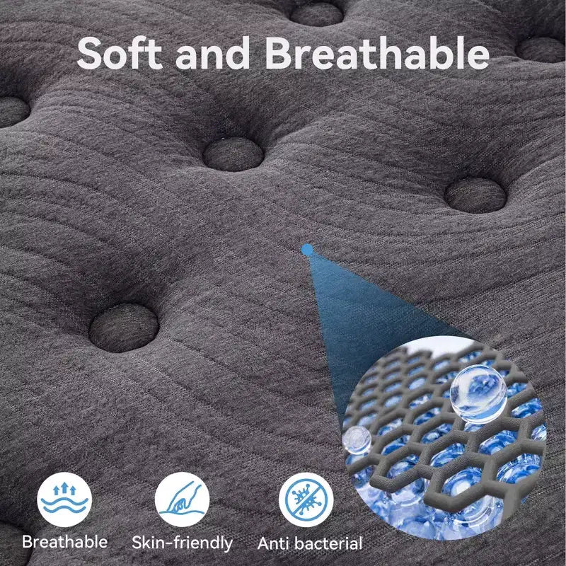 Materasso Sailvan in scatola, materasso ibrido da 12 pollici in memory foam con gel rinfrescante e molle insacchettate, rigidità media, grigio