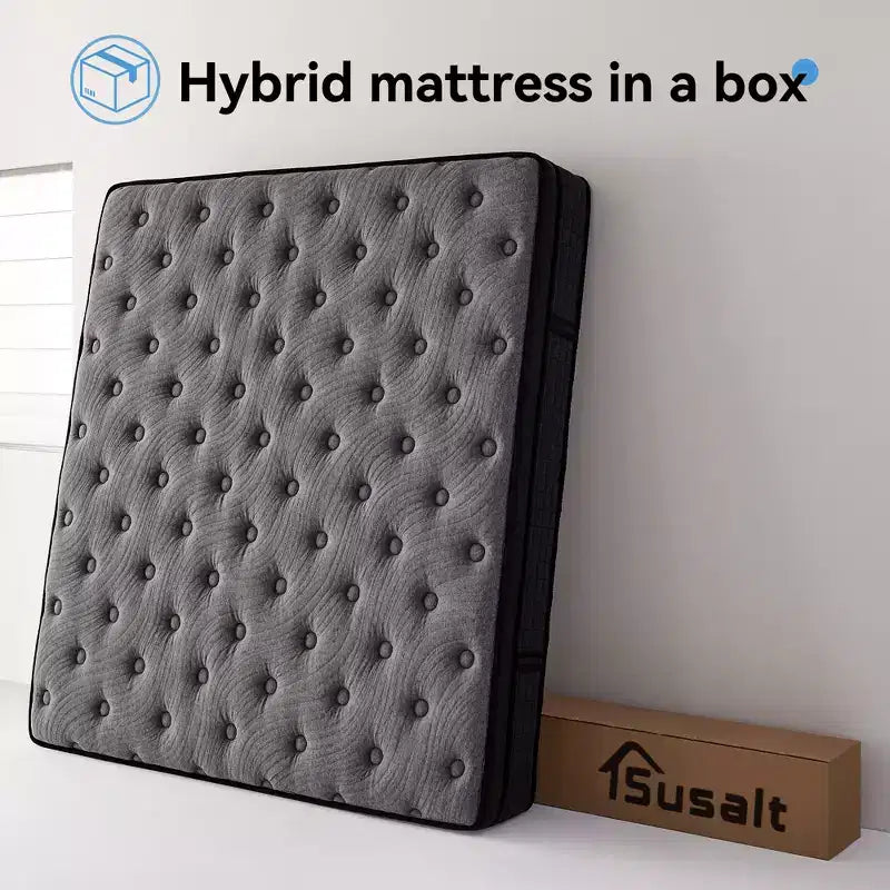 Materasso Sailvan in scatola, materasso ibrido da 12 pollici in memory foam con gel rinfrescante e molle insacchettate, rigidità media, grigio