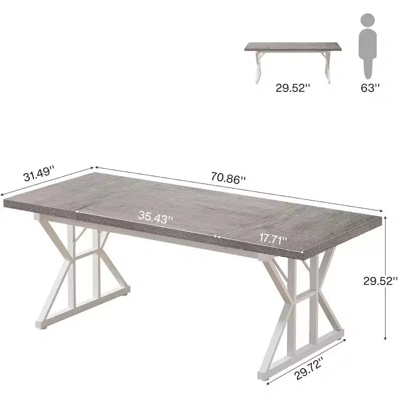 Scrivania grande direzionale Lantine da 70,86 pollici, scrivania industriale per ufficio domestico, semplice tavolo lungo da scrittura e studio, mobili per ufficio (grigio/bianco)