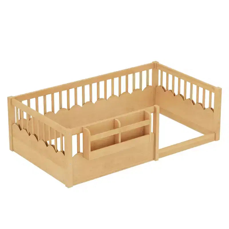 Struttura letto Montessori in legno Twin/Full/King con sponda rialzata e libreria, letto a basso profilo per bambini