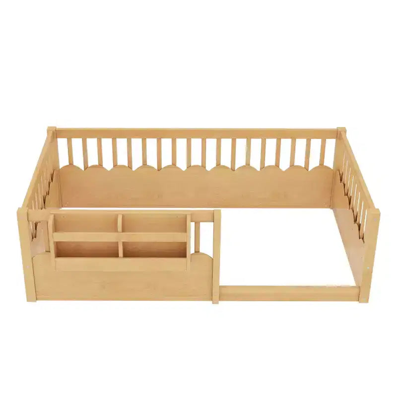 Struttura letto Montessori in legno Twin/Full/King con sponda rialzata e libreria, letto a basso profilo per bambini