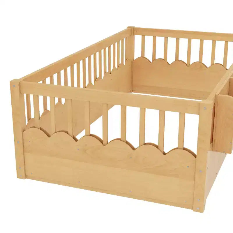 Struttura letto Montessori in legno Twin/Full/King con sponda rialzata e libreria, letto a basso profilo per bambini