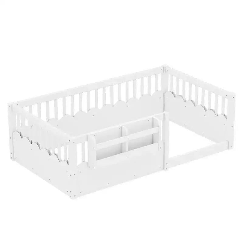 Struttura letto Montessori in legno Twin/Full/King con sponda rialzata e libreria, letto a basso profilo per bambini