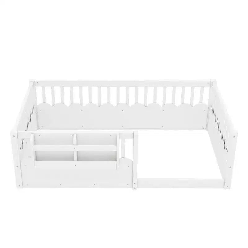 Struttura letto Montessori in legno Twin/Full/King con sponda rialzata e libreria, letto a basso profilo per bambini