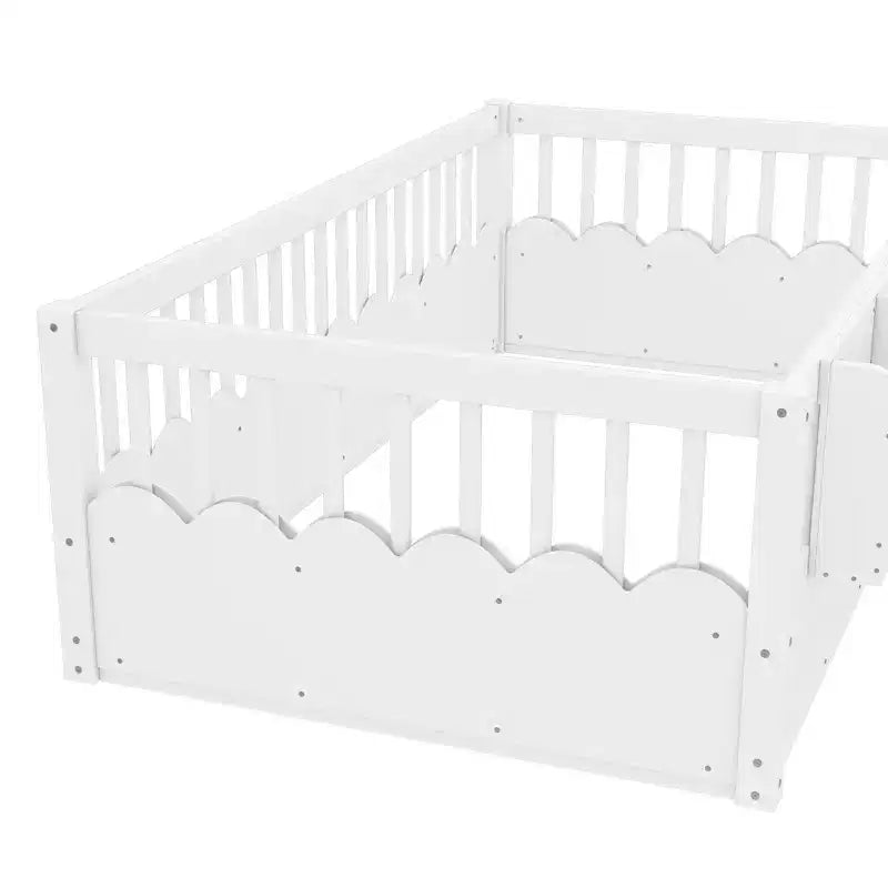 Struttura letto Montessori in legno Twin/Full/King con sponda rialzata e libreria, letto a basso profilo per bambini