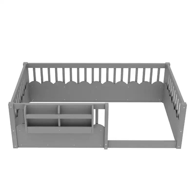 Struttura letto Montessori in legno Twin/Full/King con sponda rialzata e libreria, letto a basso profilo per bambini