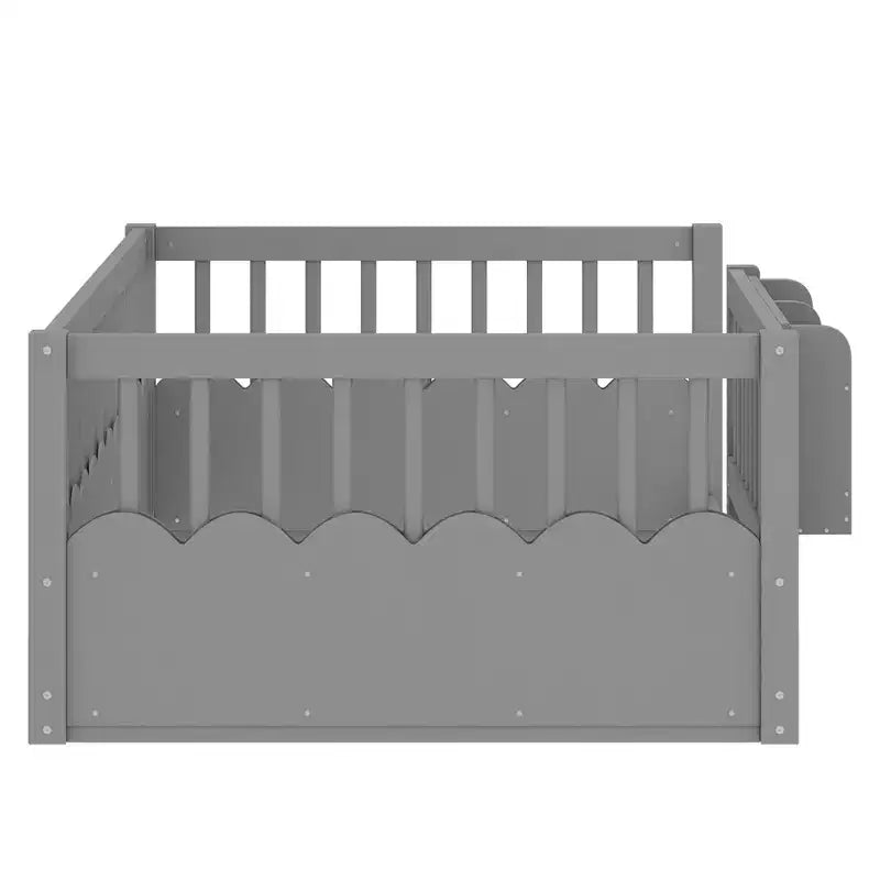 Struttura letto Montessori in legno Twin/Full/King con sponda rialzata e libreria, letto a basso profilo per bambini