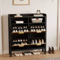COZONY Shoe Storage Cabinet with 4 Flip Drawers, Fluted Narrow Shoe Storage Organizer with Legs, Freestanding Hidden Thin Shoe Storage for Entryway