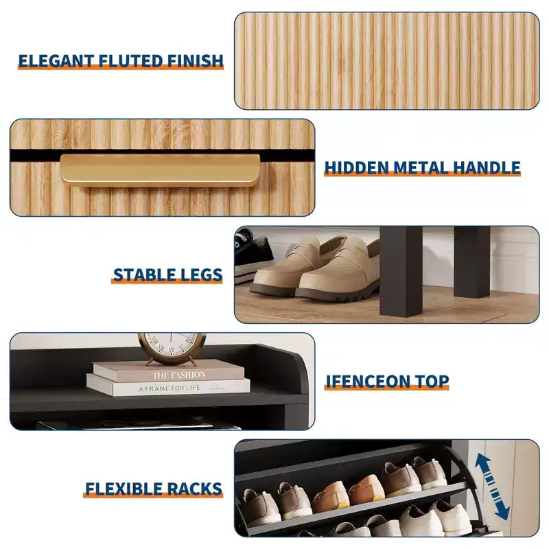 Scarpiera con 4 Ante a Ribalta, Organizer Scarpiera Sottile Scanalata con Piedini, Mobile Contenitore per Scarpe Sottile Nascosto Freestanding per Ingresso
