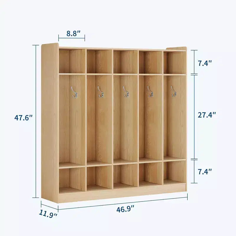 Armadietto Appendiabiti a 5 Sezioni per Aula con 10 Scomparti e Ganci - Organizzatore per Asili Nido, Scuole, Scuole Materne e Uso Domestico
