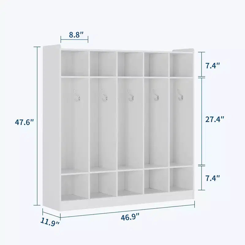 Armadietto Appendiabiti a 5 Sezioni per Aula con 10 Scomparti e Ganci - Organizzatore per Asili Nido, Scuole, Scuole Materne e Uso Domestico
