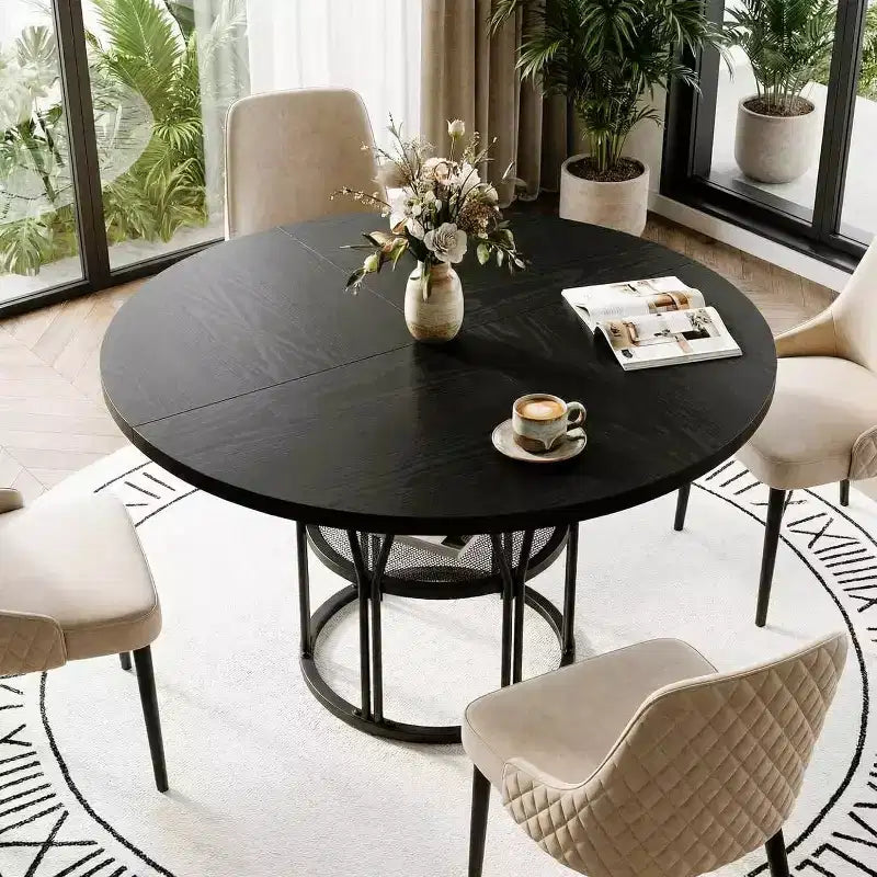 Acekool 47 Tavolo da pranzo rotondo con ripiano portaoggetti, tavolo da cucina con robusta struttura in metallo per sala da pranzo o ufficio