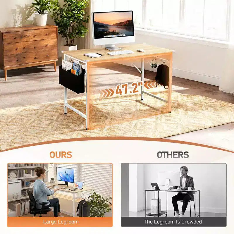 Karl Home Scrivania per computer da 47,2 pollici per ufficio domestico - Scrivania da studio con contenitore, ganci laterali e piedini regolabili