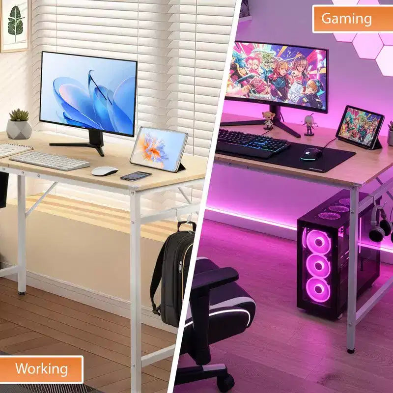 Karl Home Scrivania per computer da 47,2 pollici per ufficio domestico - Scrivania da studio con contenitore, ganci laterali e piedini regolabili