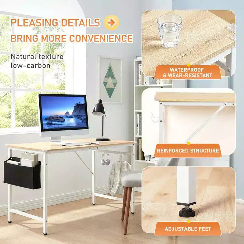 Karl Home Scrivania per computer da 47,2 pollici per ufficio domestico - Scrivania da studio con contenitore, ganci laterali e piedini regolabili