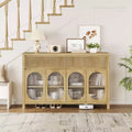 55 inch Sideboard Buffet Cabinet with Storage, Modern Farmhouse Coffee Bar Cabinet with 4 Oval Glass Doors, 2 Drawers, Wood Console Table