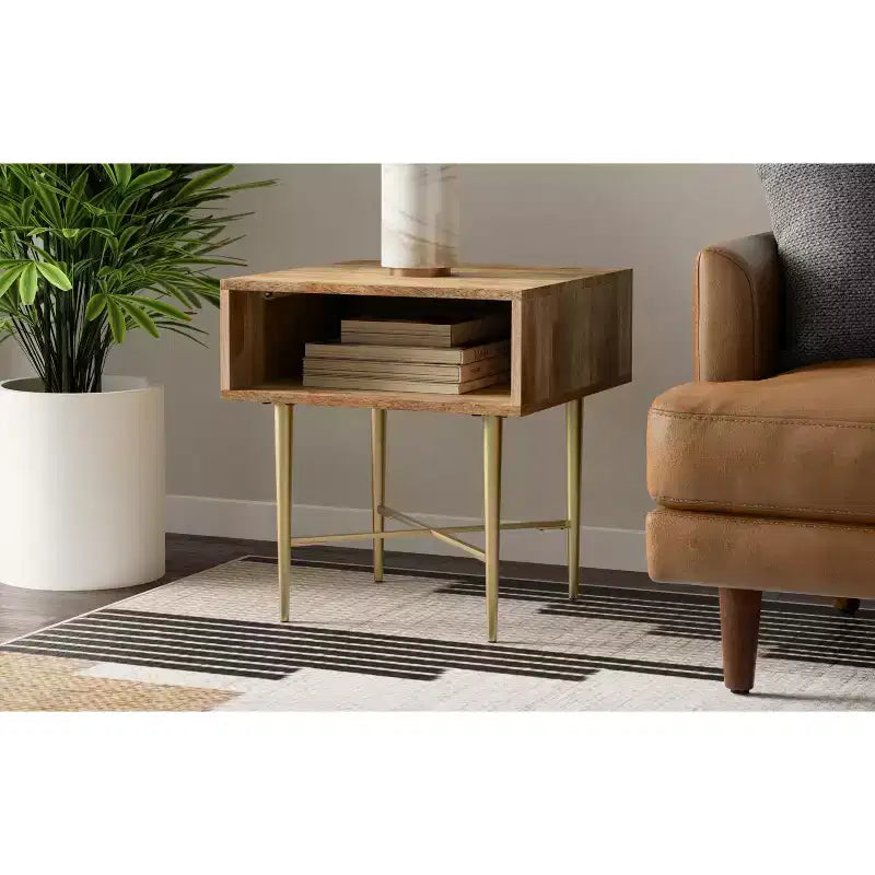 Tavolino quadrato contemporaneo Jovie in legno massello di mango, larghezza 20 pollici, colore naturale
