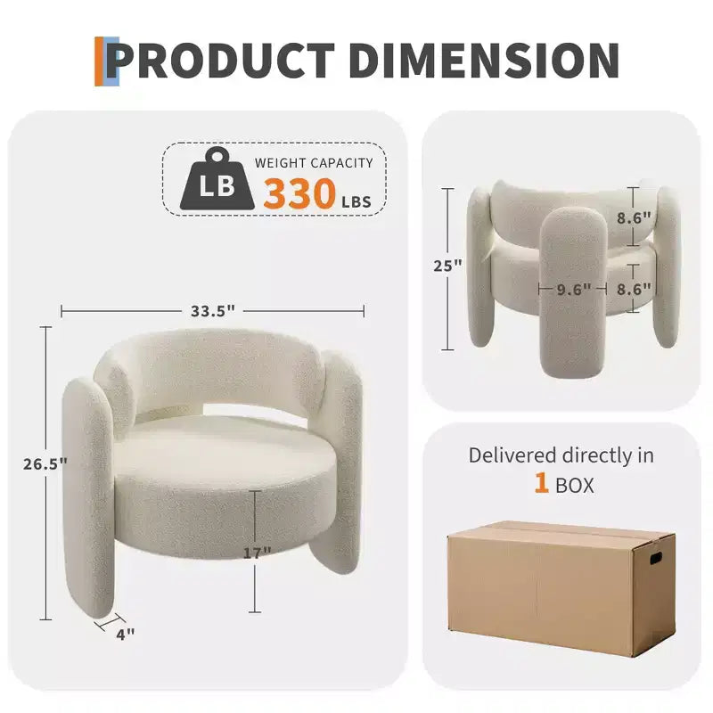 Poltrona d'accento Coolmee moderna in ciniglia, tappezzeria di metà secolo, angoli arrotondati per soggiorno, camera da letto, ufficio o caffèBeige
