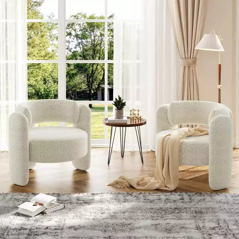 Poltrona d'accento Coolmee moderna in ciniglia, tappezzeria di metà secolo, angoli arrotondati per soggiorno, camera da letto, ufficio o caffèBeige