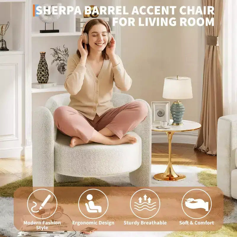 Poltrona d'accento Coolmee moderna in ciniglia, tappezzeria di metà secolo, angoli arrotondati per soggiorno, camera da letto, ufficio o caffèBeige