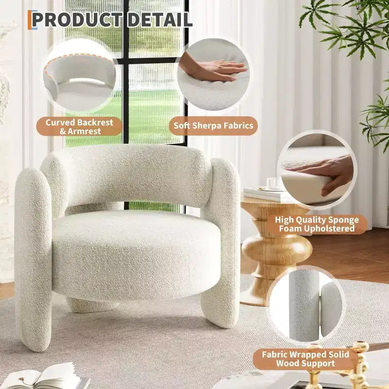 Poltrona d'accento Coolmee moderna in ciniglia, tappezzeria di metà secolo, angoli arrotondati per soggiorno, camera da letto, ufficio o caffèBeige