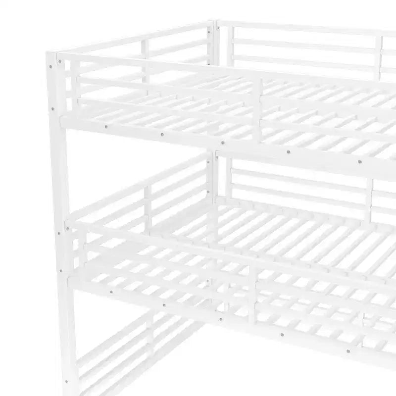 Letto a castello Queen su Queen su Queen, a tre letti a castello in metallo con sponde di sicurezza, letto a castello per impieghi gravosi con design a rumore ridotto, bianco