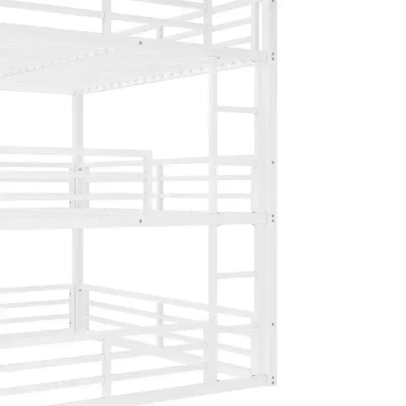 Letto a castello Queen su Queen su Queen, a tre letti a castello in metallo con sponde di sicurezza, letto a castello per impieghi gravosi con design a rumore ridotto, bianco