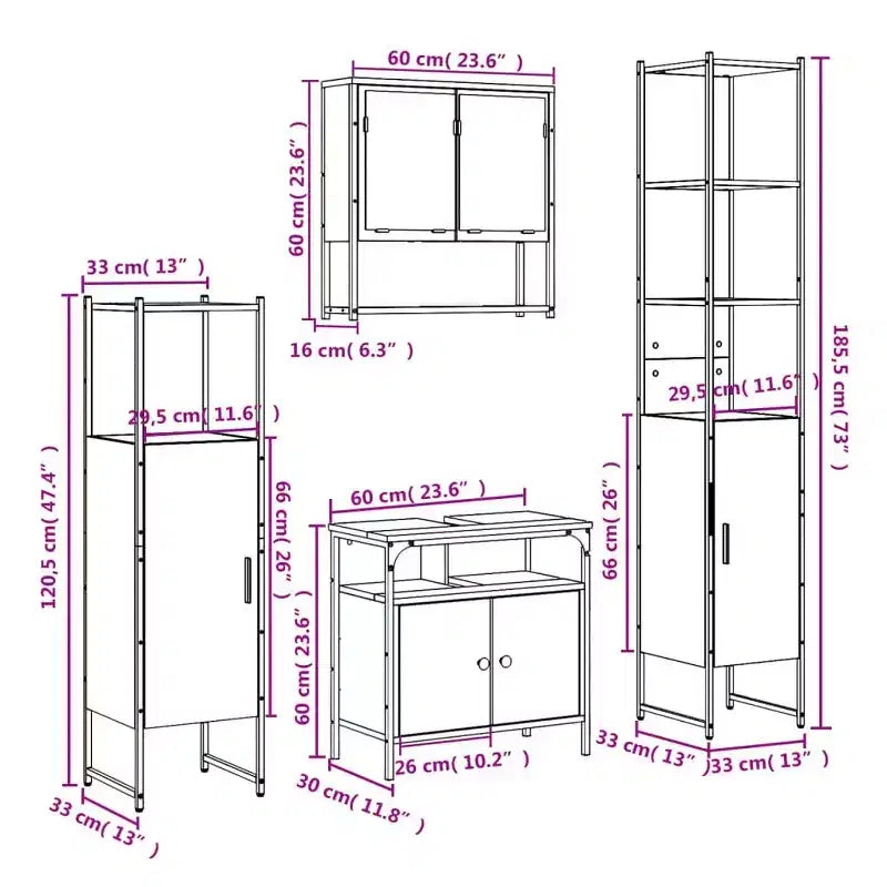 Set Mobili da Bagno con Mensola 4 pz Legno Ingegnerizzato Contenitore Moderno