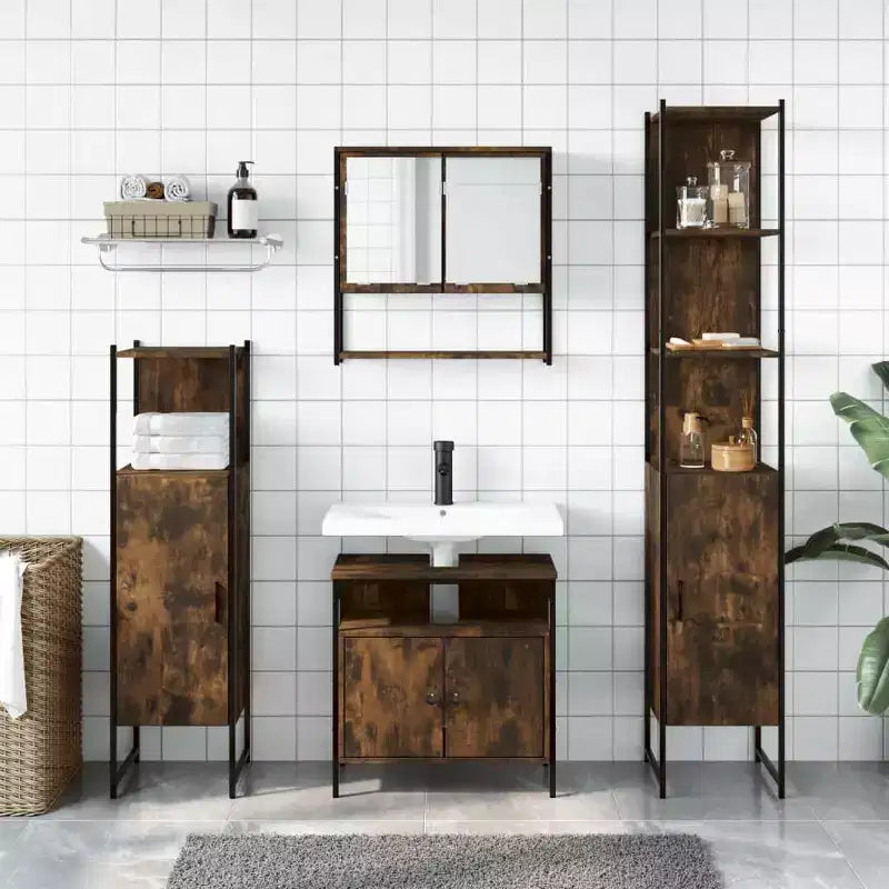 Set Mobili da Bagno con Mensola 4 pz Legno Ingegnerizzato Contenitore Moderno