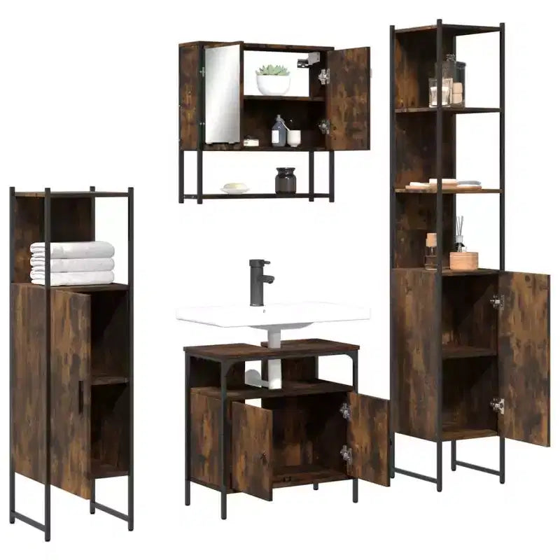 Set Mobili da Bagno con Mensola 4 pz Legno Ingegnerizzato Contenitore Moderno