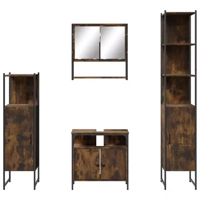 Set Mobili da Bagno con Mensola 4 pz Legno Ingegnerizzato Contenitore Moderno