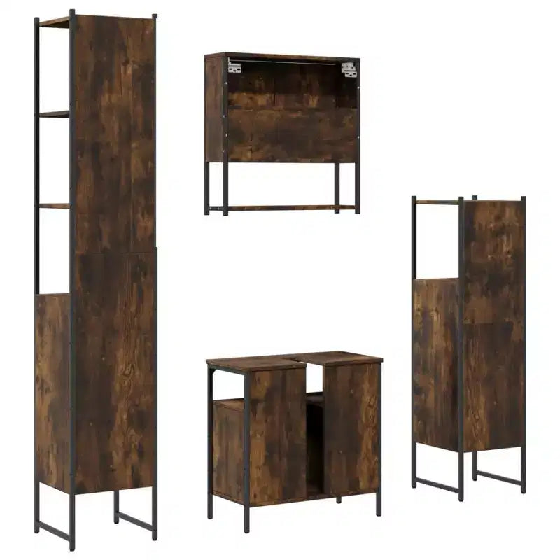 Set Mobili da Bagno con Mensola 4 pz Legno Ingegnerizzato Contenitore Moderno
